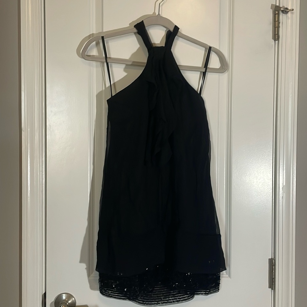 BCBG dress. Sequins underlay and ruffle top. Super fun.